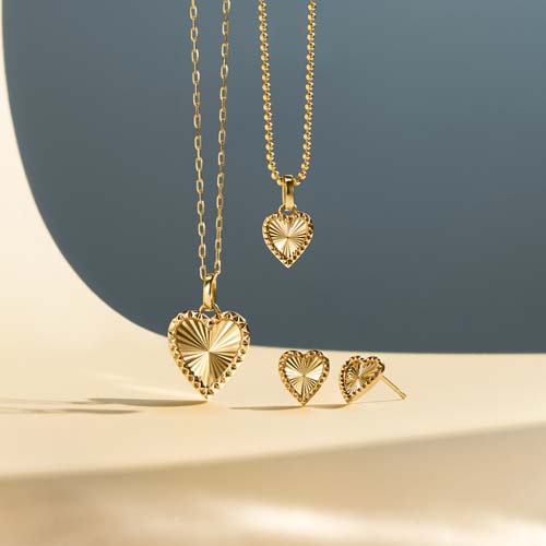ETCHED HEART PIERCED EARRINGS(2JP1099)K10 ピアス｜スター
